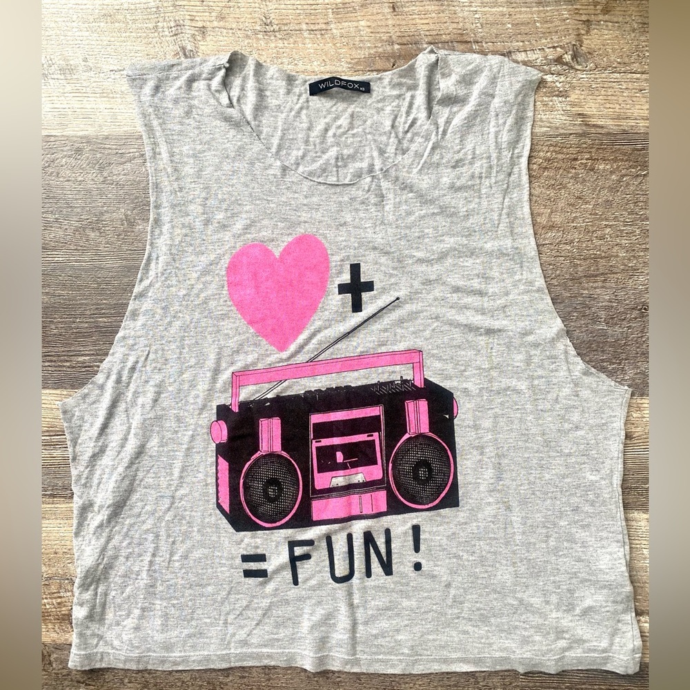 80s theme grey boom box tank top